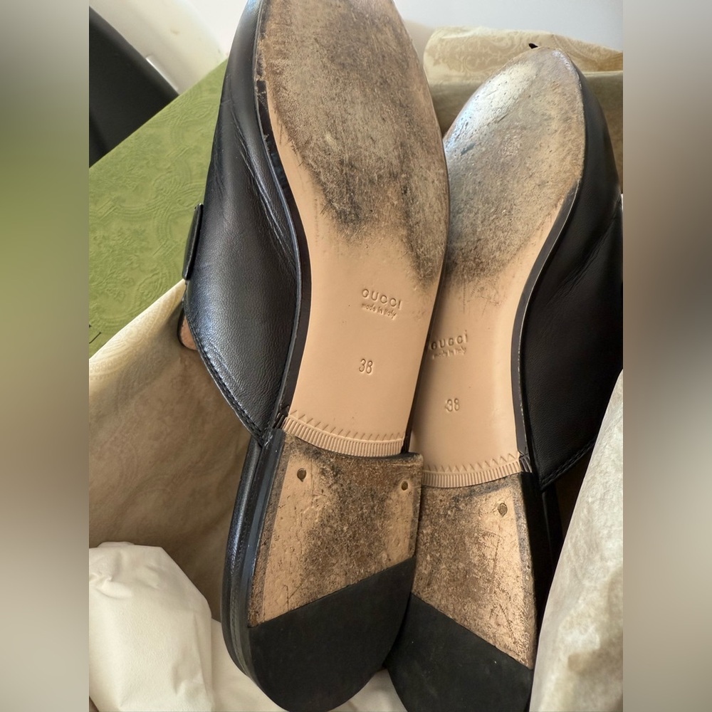 Gucci Black Leather Horsebit Mules with Green and Red Web - Picture 4 of 4